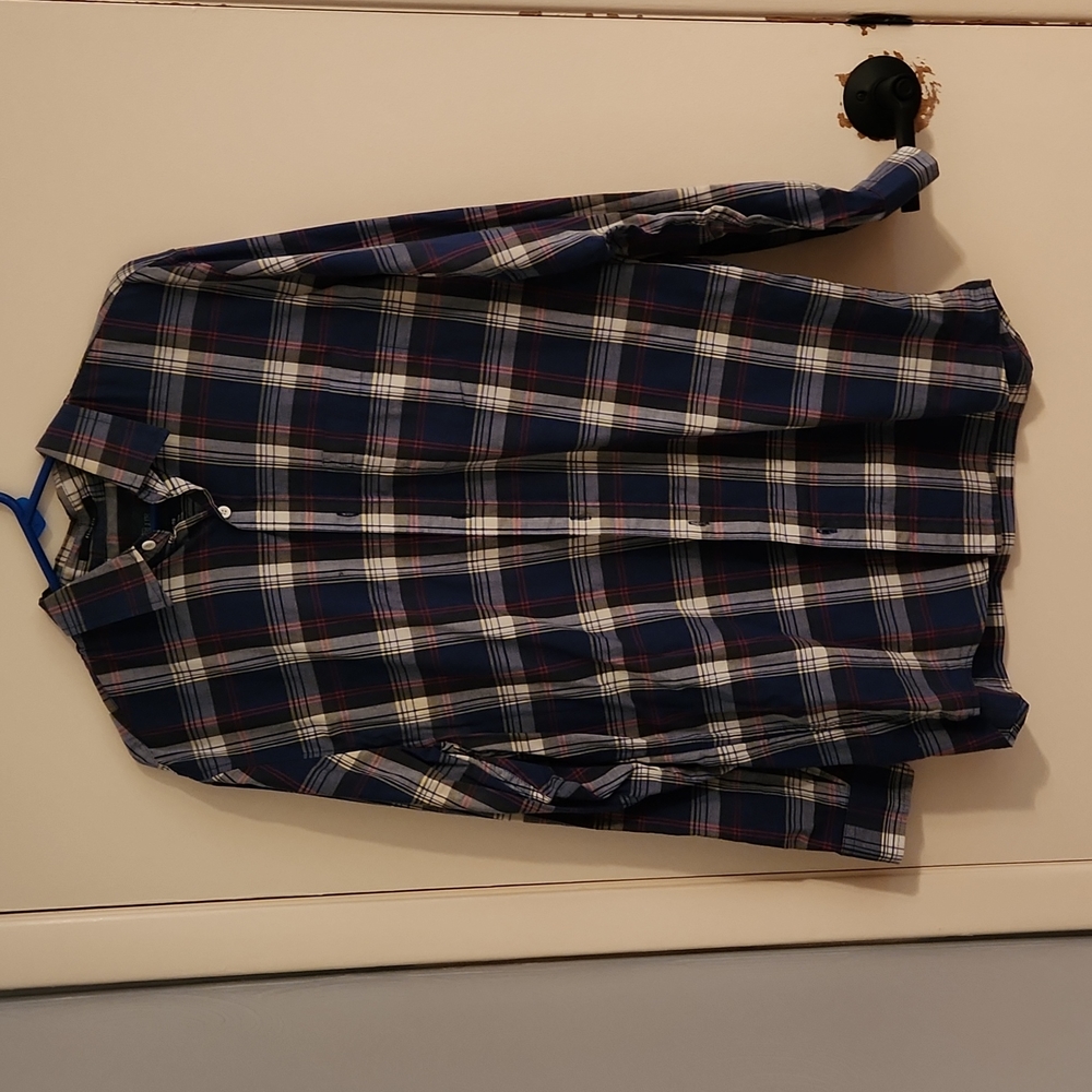 Blue Saks Fifth Avenue Shirt XL Blue Plaid Long Sleeve Button Down